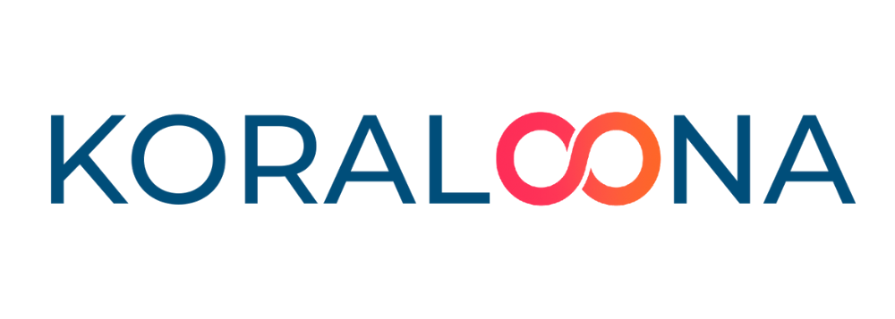 Koralcoona logo with a blue, red, and orange design on a white background
