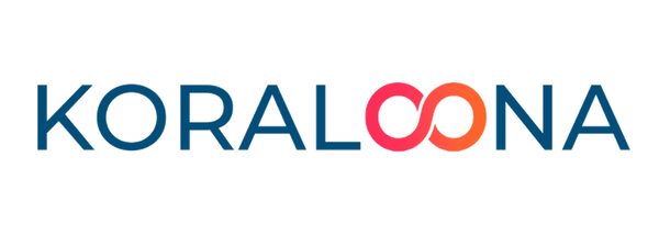 Koralcoona logo with a blue, red, and orange design on a white background